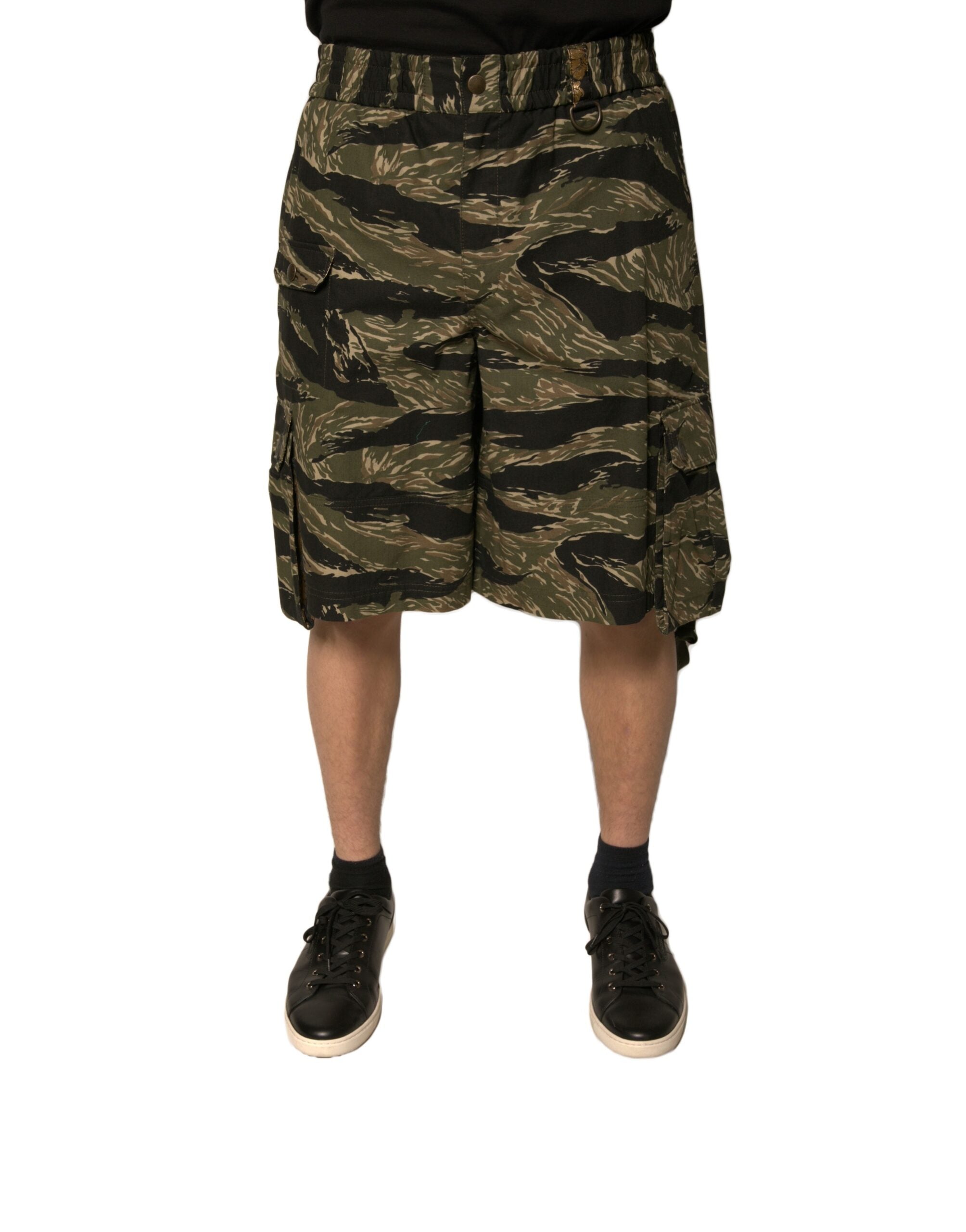 Tiger-Stripe Patterned Cotton Bermuda Shorts — Gold