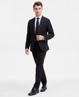 Mens Modern Fit Black Solid Wool Blend Suit Separates