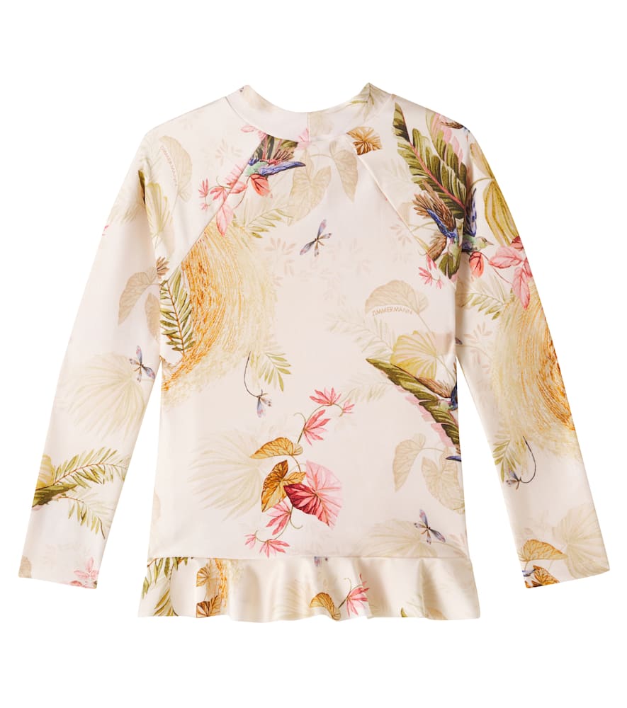 Zimmermann Kids Floral ruffled rashguard top