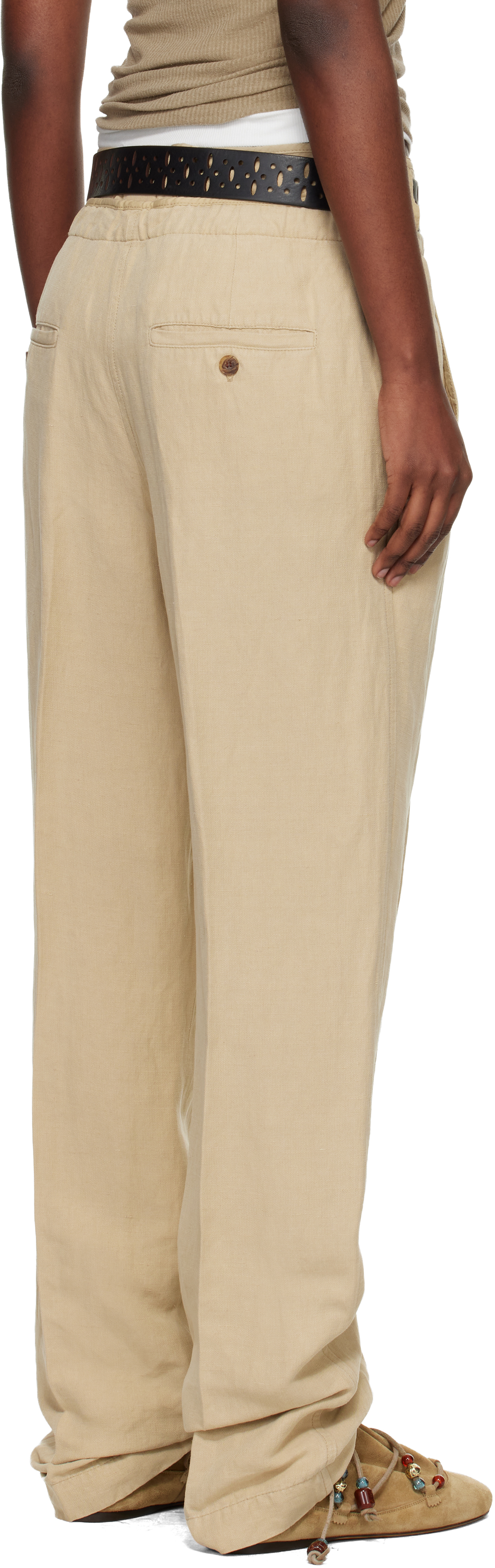 Beige Sharon Linen Silk Trousers