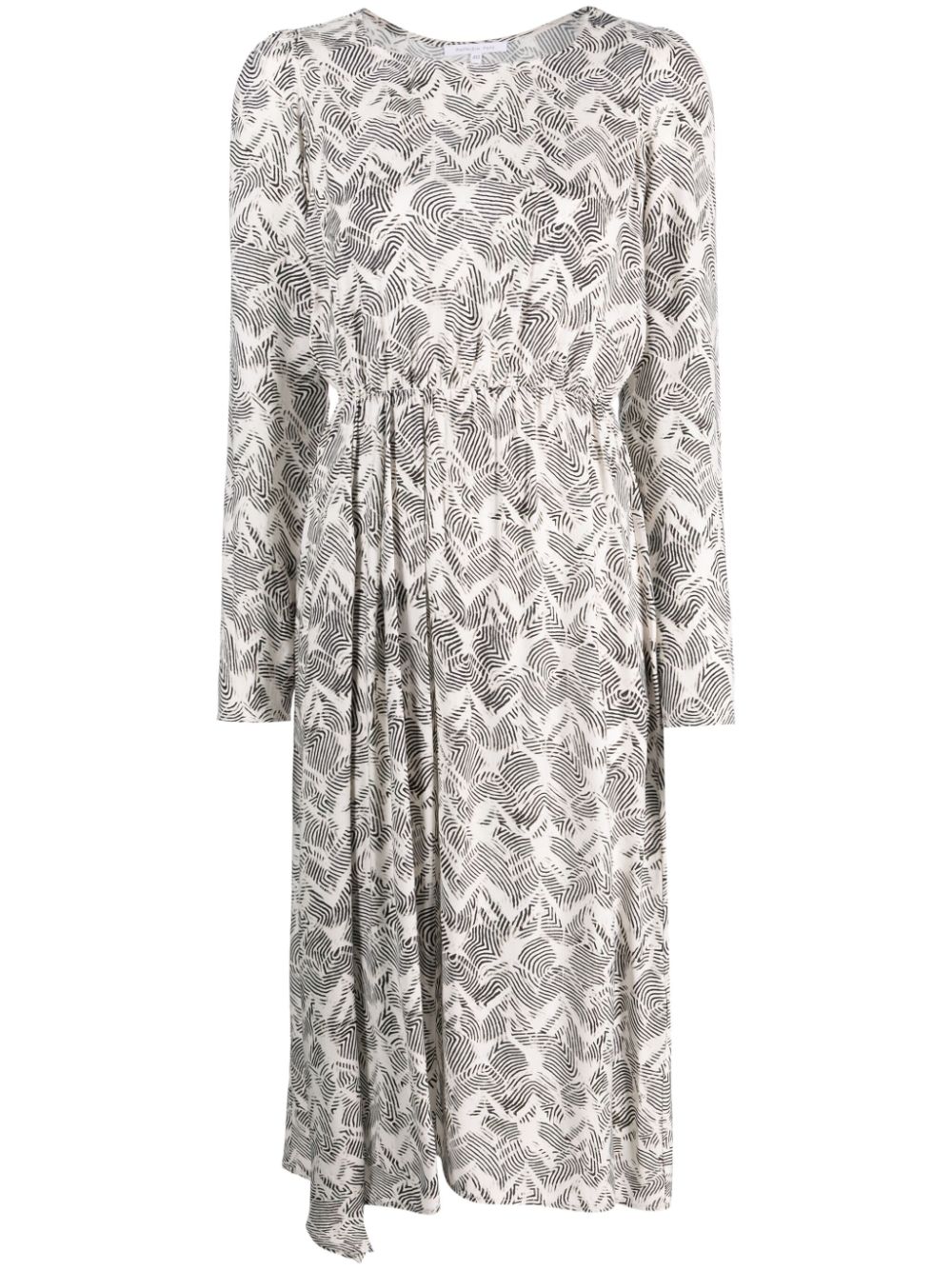 Zebra-print elasticated-waist midi dress - Black