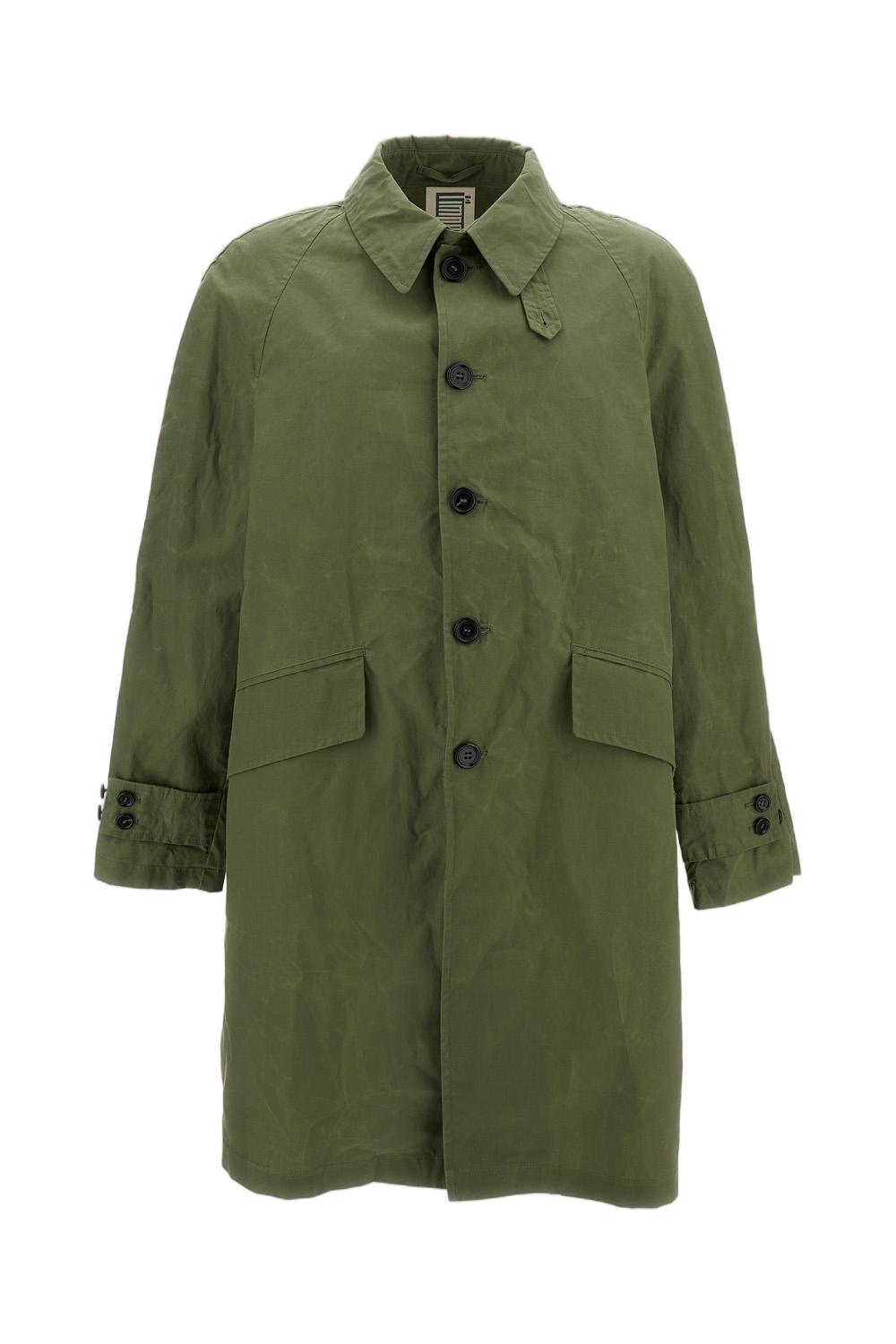 Mid-Length Green Coat with Classic Collar