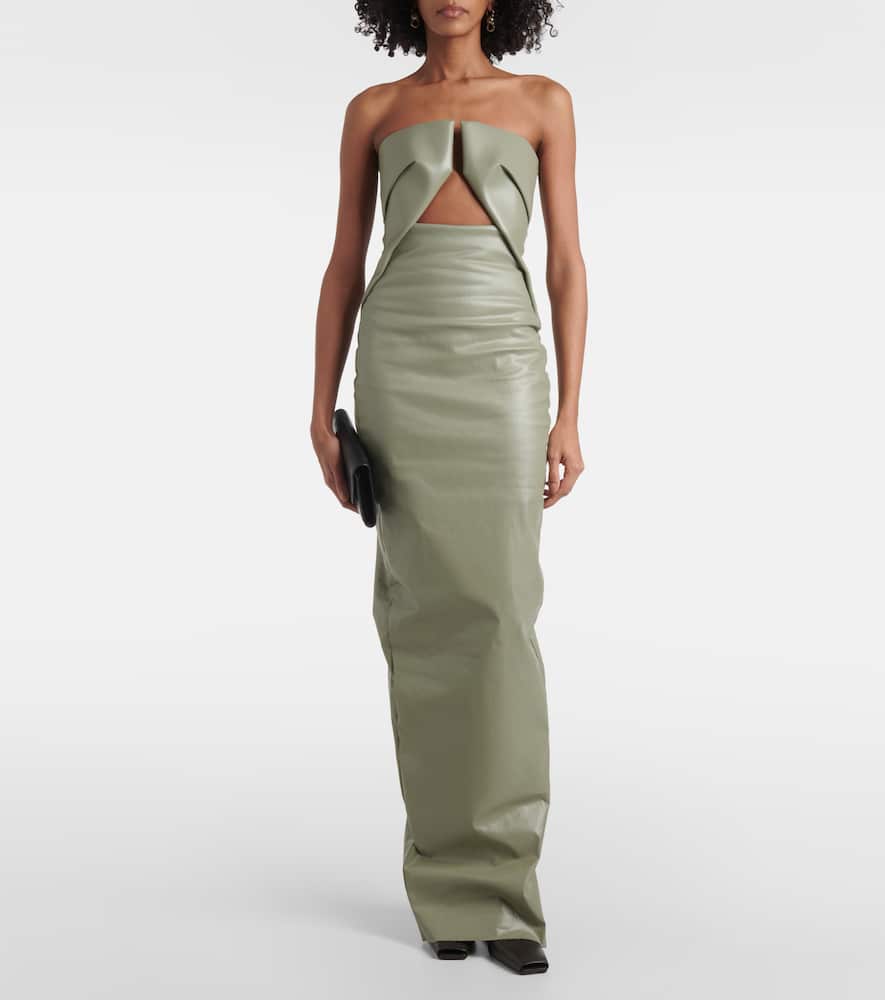 Prong cut-out coated denim gown
