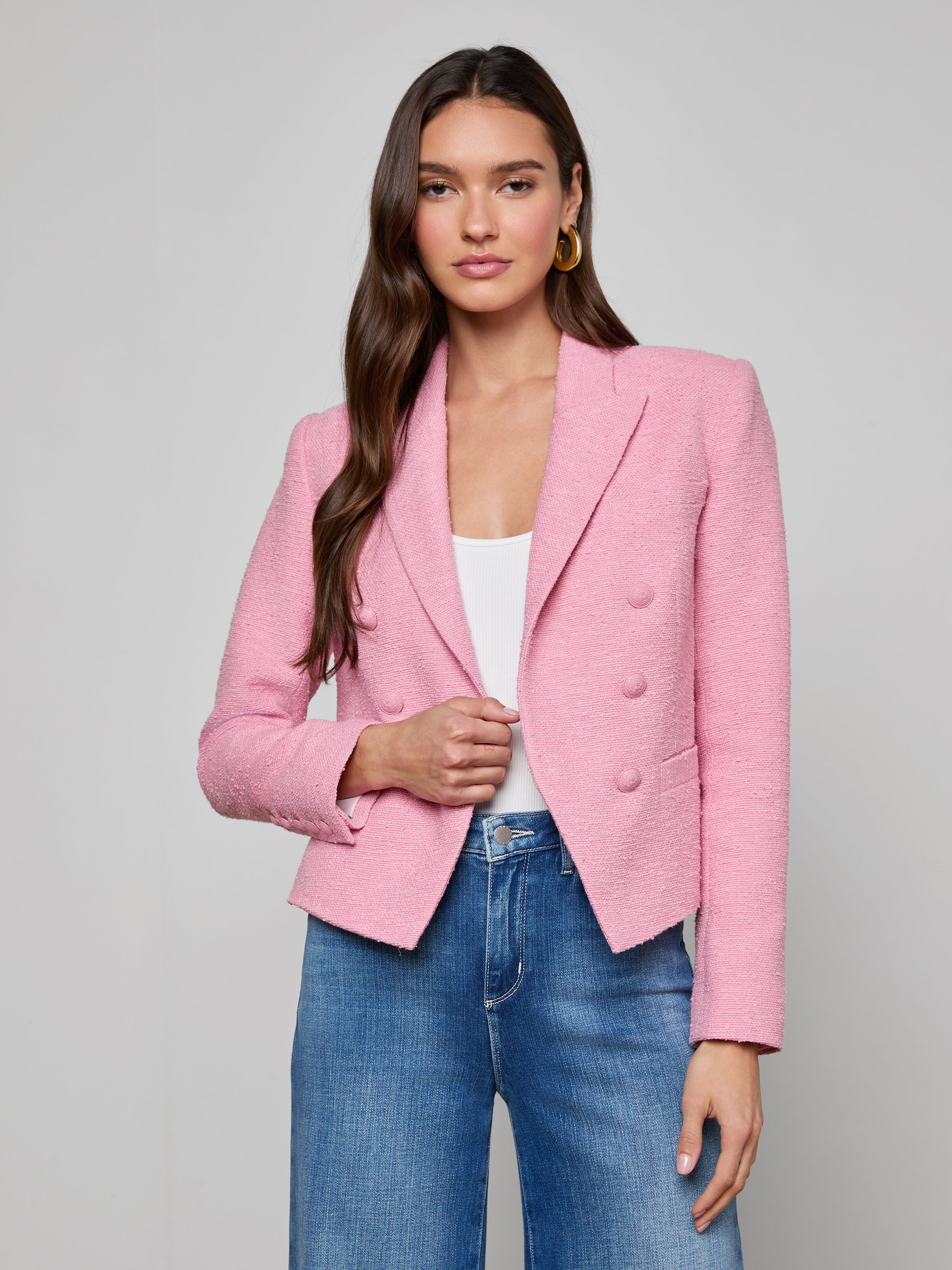 Brooke Tweed Blazer In Fondant Pink/pink Multi Romantic Rose