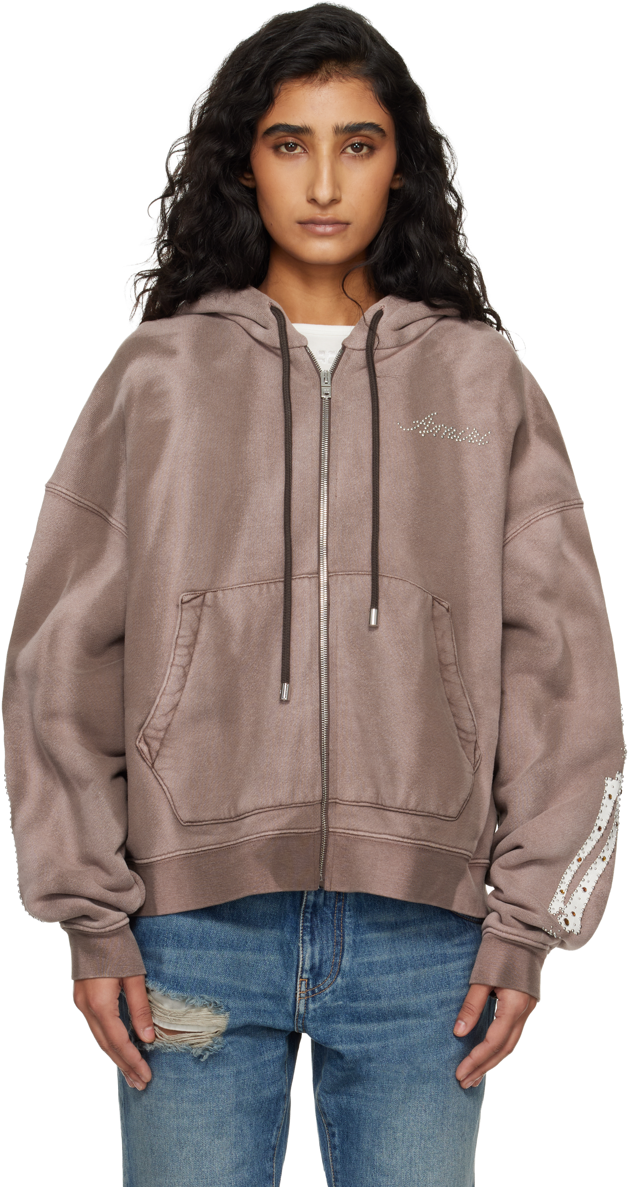 Brown Bones Studded Zip Hoodie