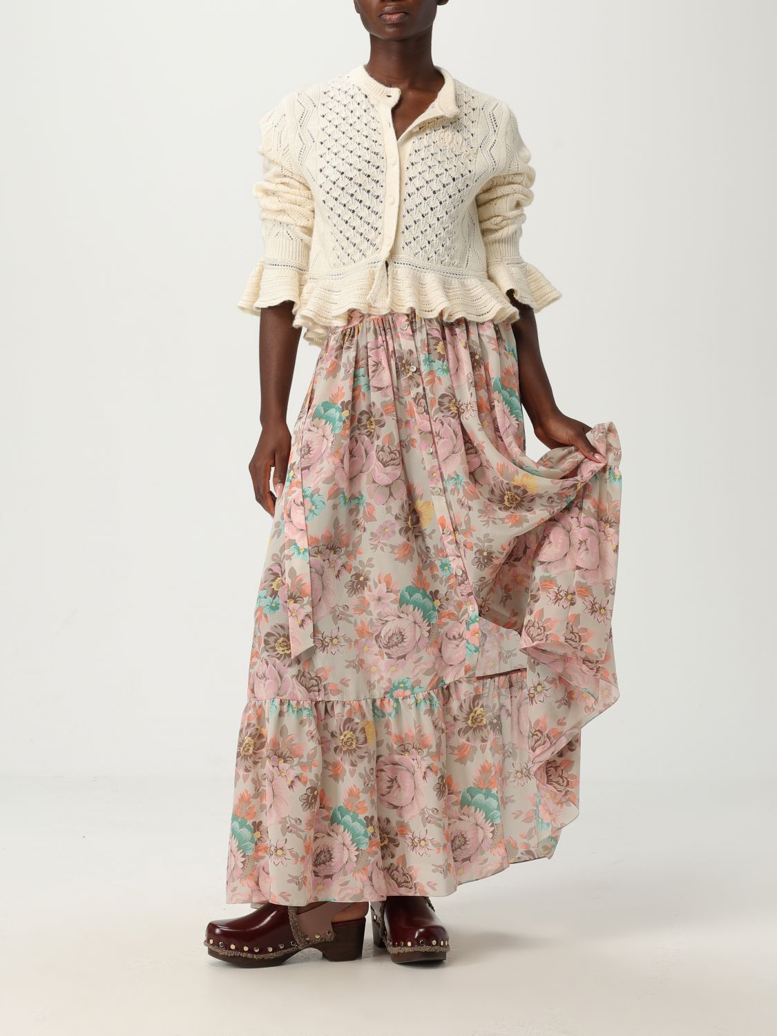 Floral-print ruffled beach skirt - Neutrals