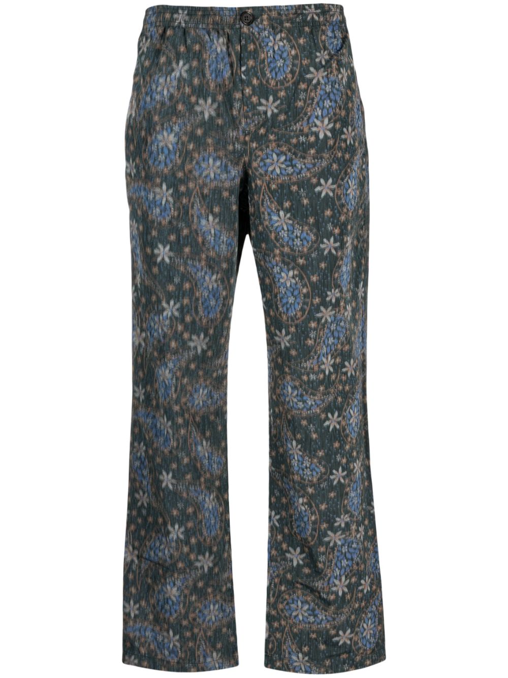 Floral-paisley straight-leg trousers - Green