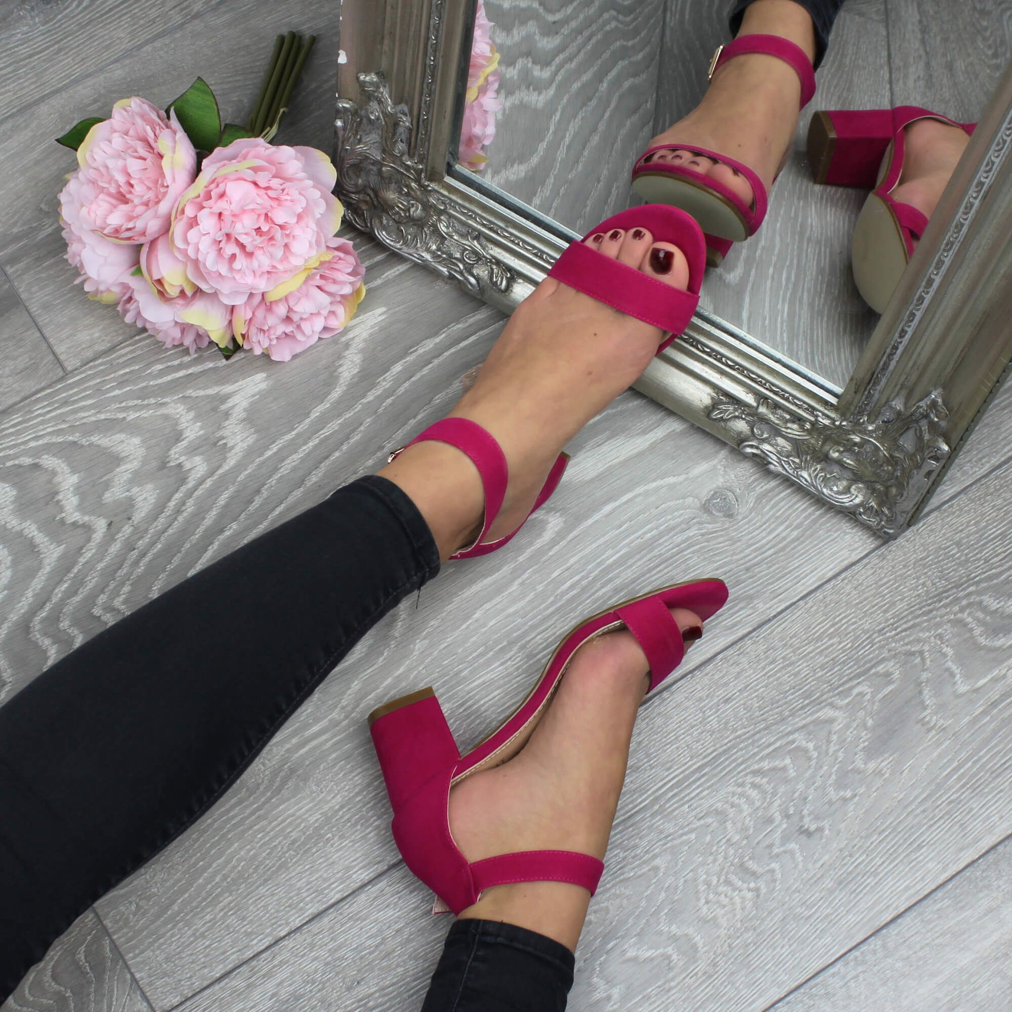 Mid Block Heel Ankle Strap  Heeled Sandals