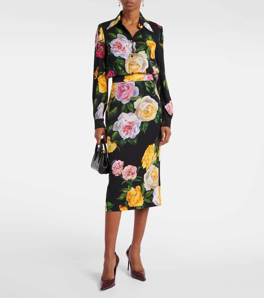 Floral silk-blend charmeuse midi skirt
