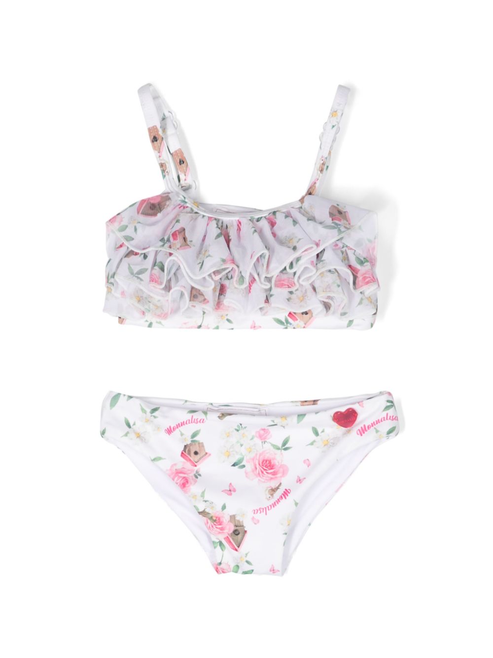 Floral-print ruffled bikini set - White