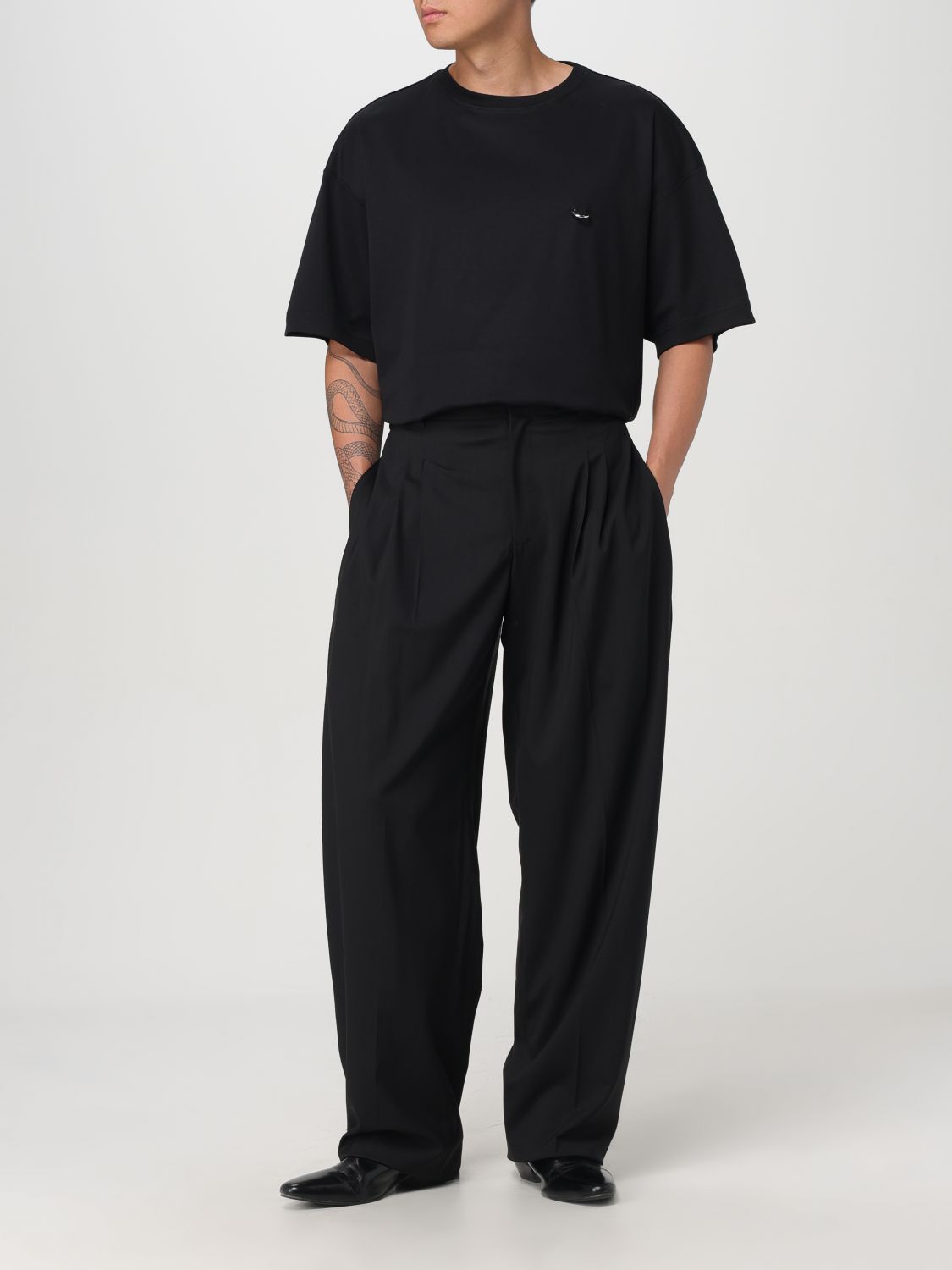 Pleated wide-leg trousers - Black