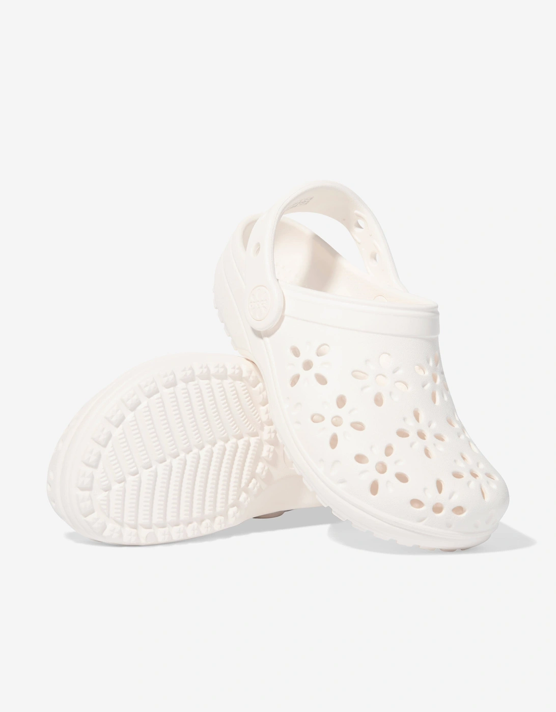 Girl's Crocs Girls Classic Floral Cut Out Clog in Ivory - Crea