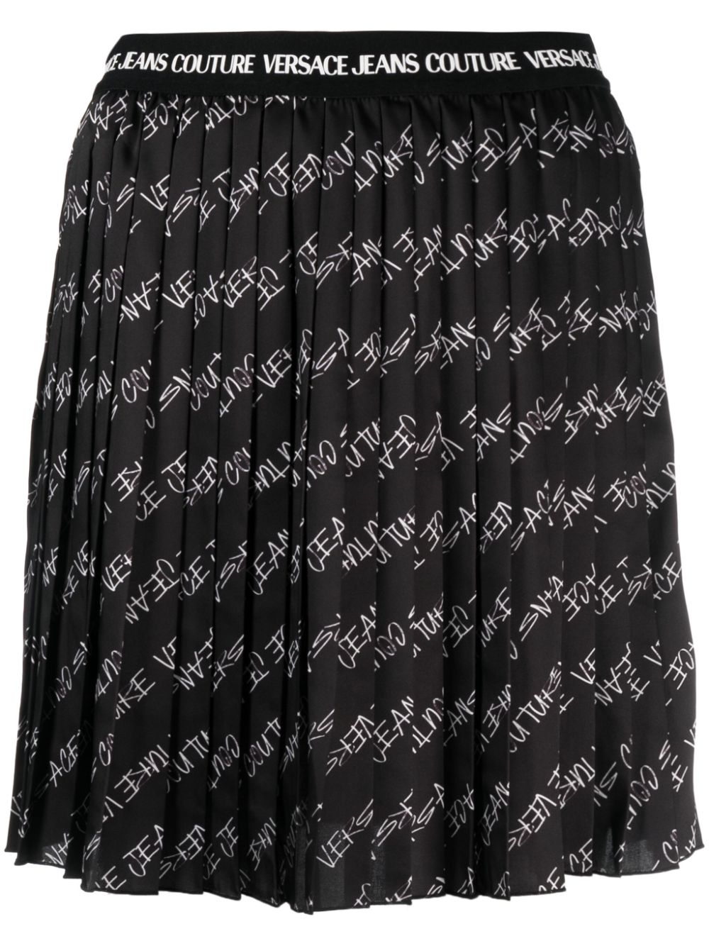 Fully-pleated logo-print miniskirt - Black