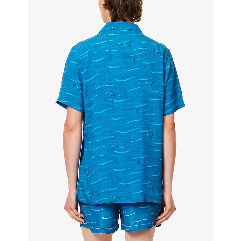 Arrels Barcelona 남성 Mens Blue Flying Fish Kikuo Short-sleeve Woven Shirt S 75521791