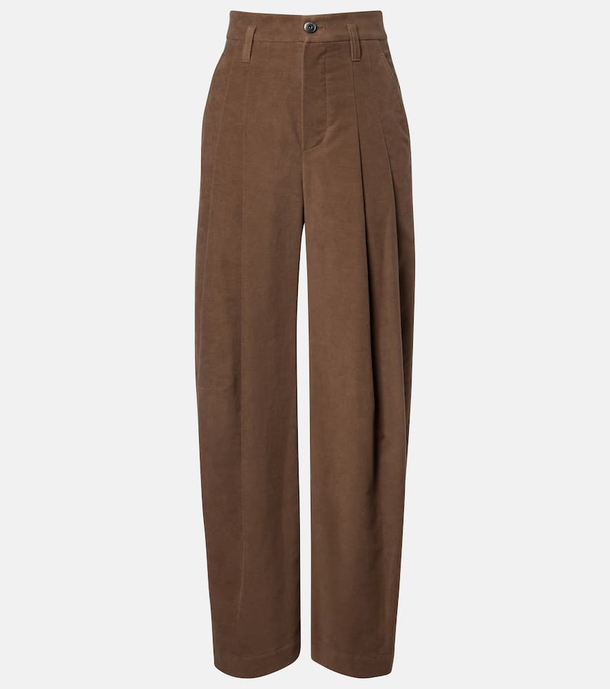 Pleated high-rise cotton wide-leg pants