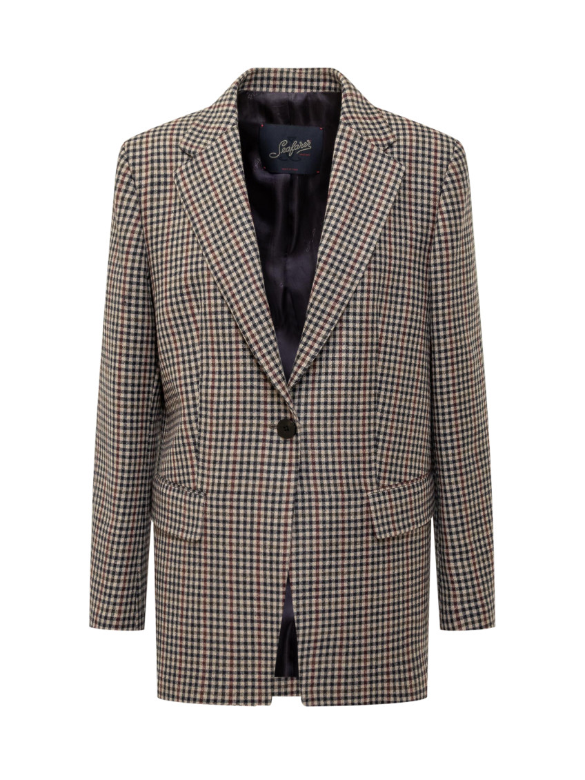 Brown Checks Notched Lapel Blazer