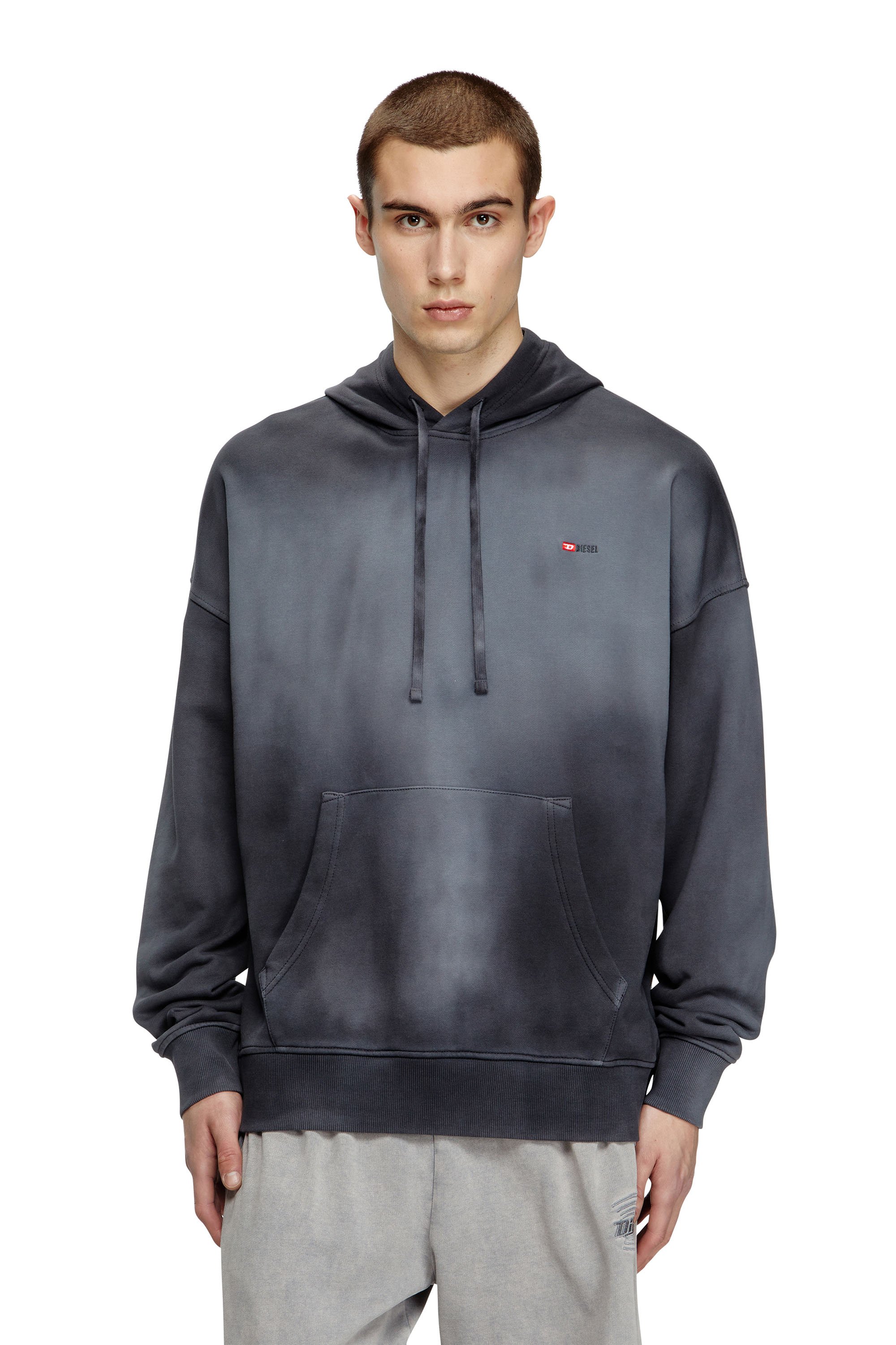 Faded hoodie with micro-logo embroidery - Sweaters - Man - Black