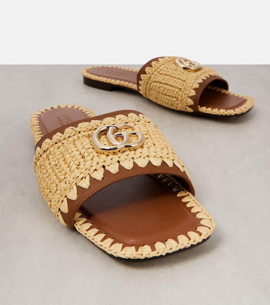 Double G leather and raffia slides