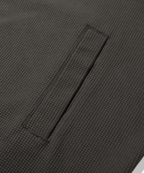 Leather Patch Waffle Hooded Zip-Up_Charcoal