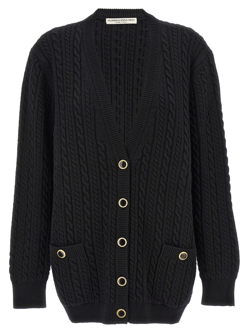 -Wool Cardigan Maglioni Nero-Donna