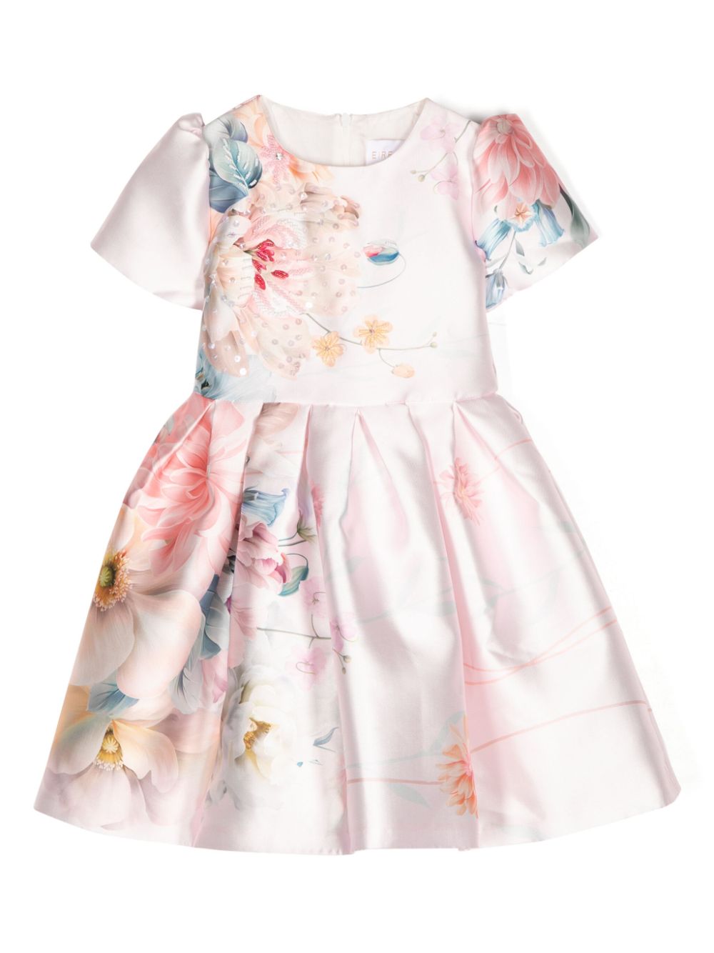 Floral-print pleated satin dress - Pink