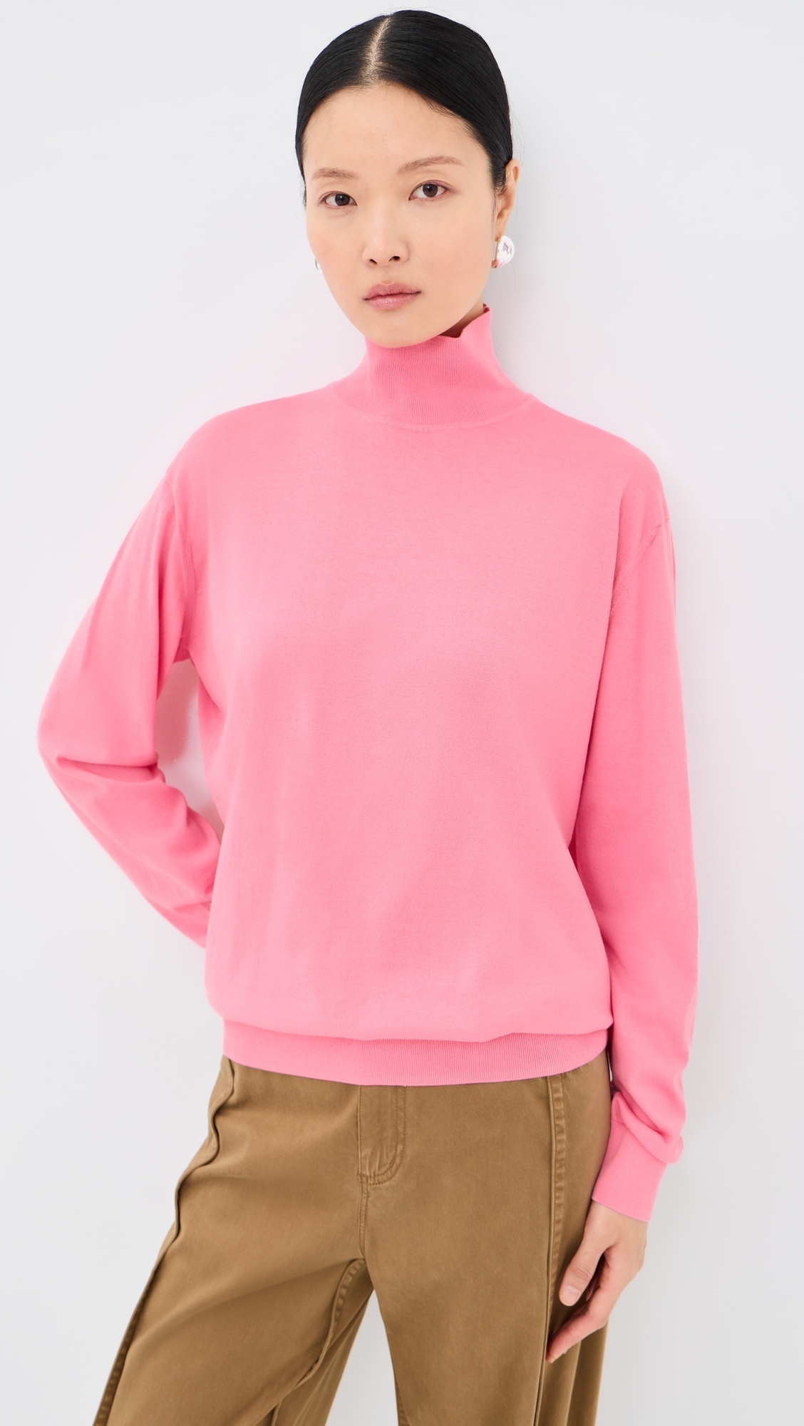 Super Fine Gauge Perfect Turtleneck Pullover Bubble Gum Pink