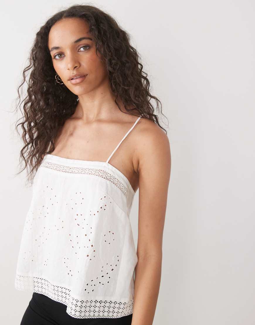 Open back crochet patch work cami top in white