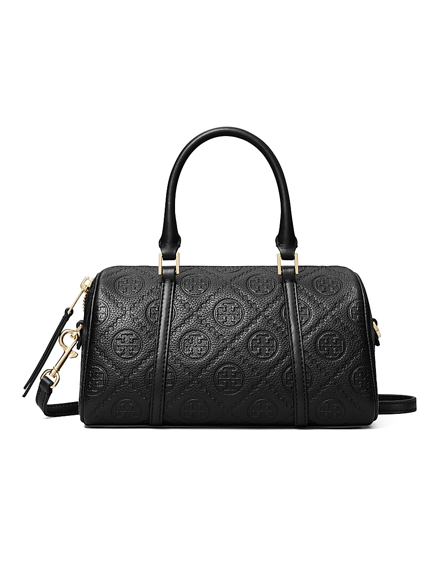 Women's T Monogram Pebble Top Handle Barrel Bag - Black