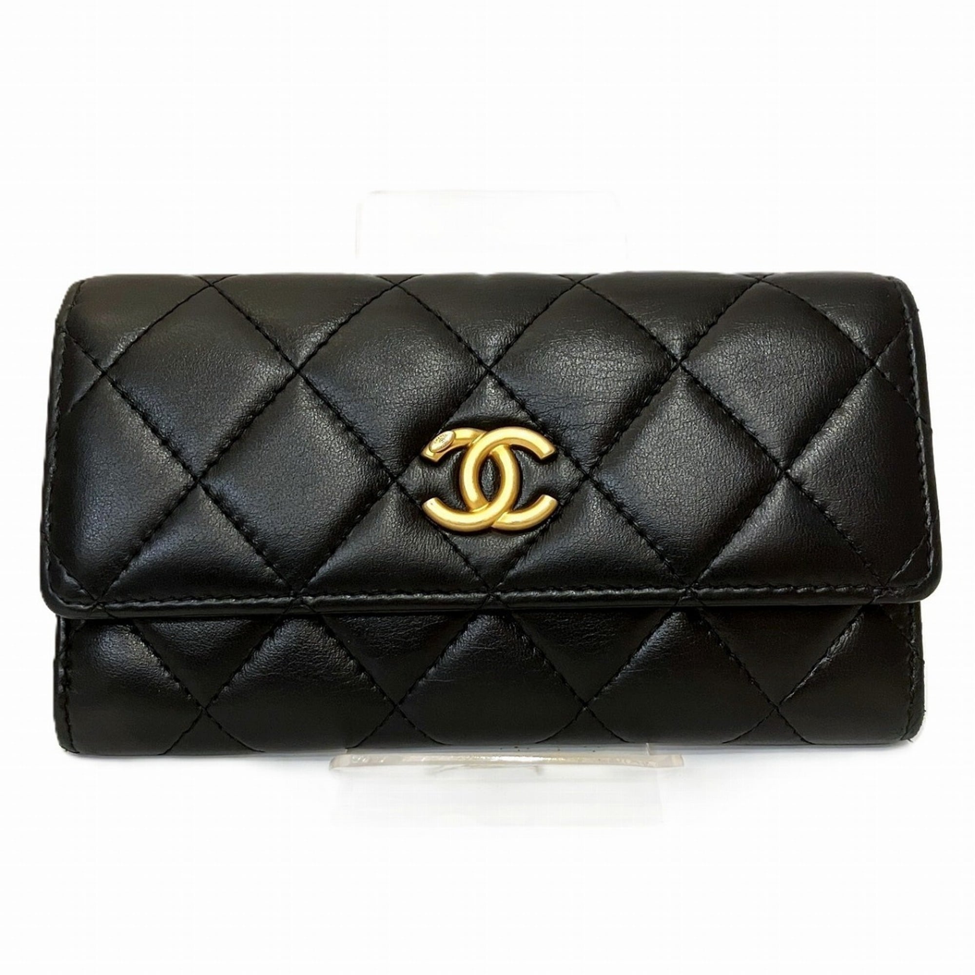 Chanel Black Leather Long Wallet Bi-Fold Pre-Owned