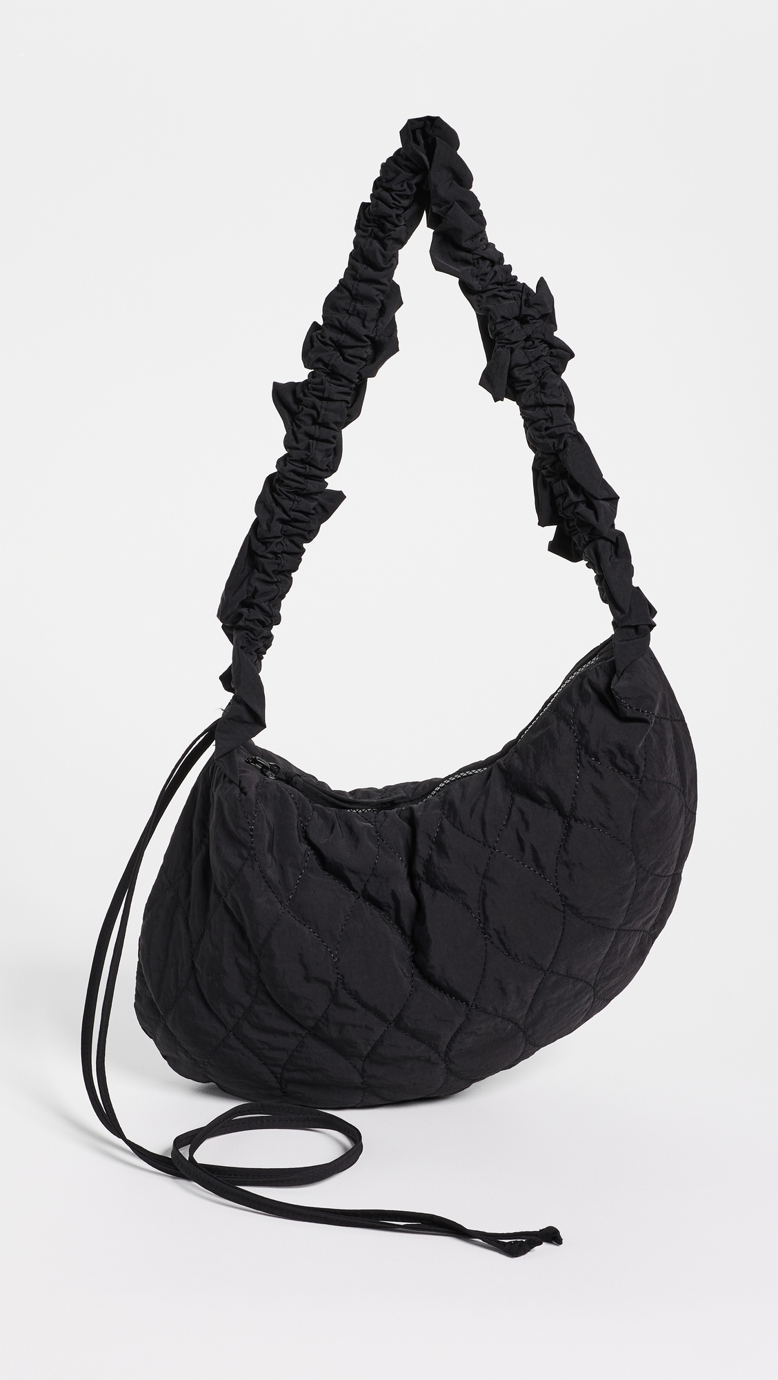 Embroidered Rose Ruched Kidney Bag Black One Size