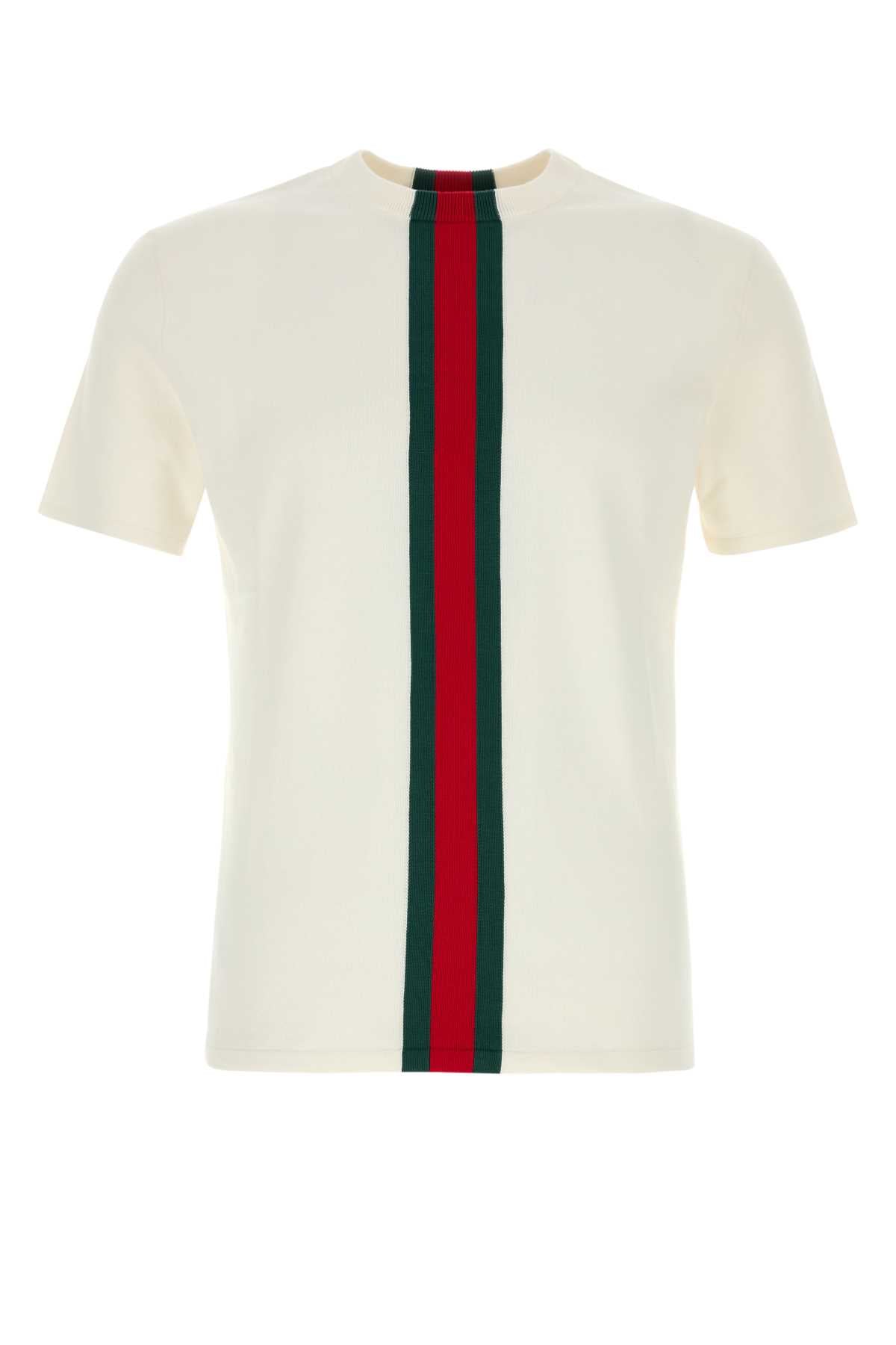 Web Stripe Crewneck T-Shirt — White