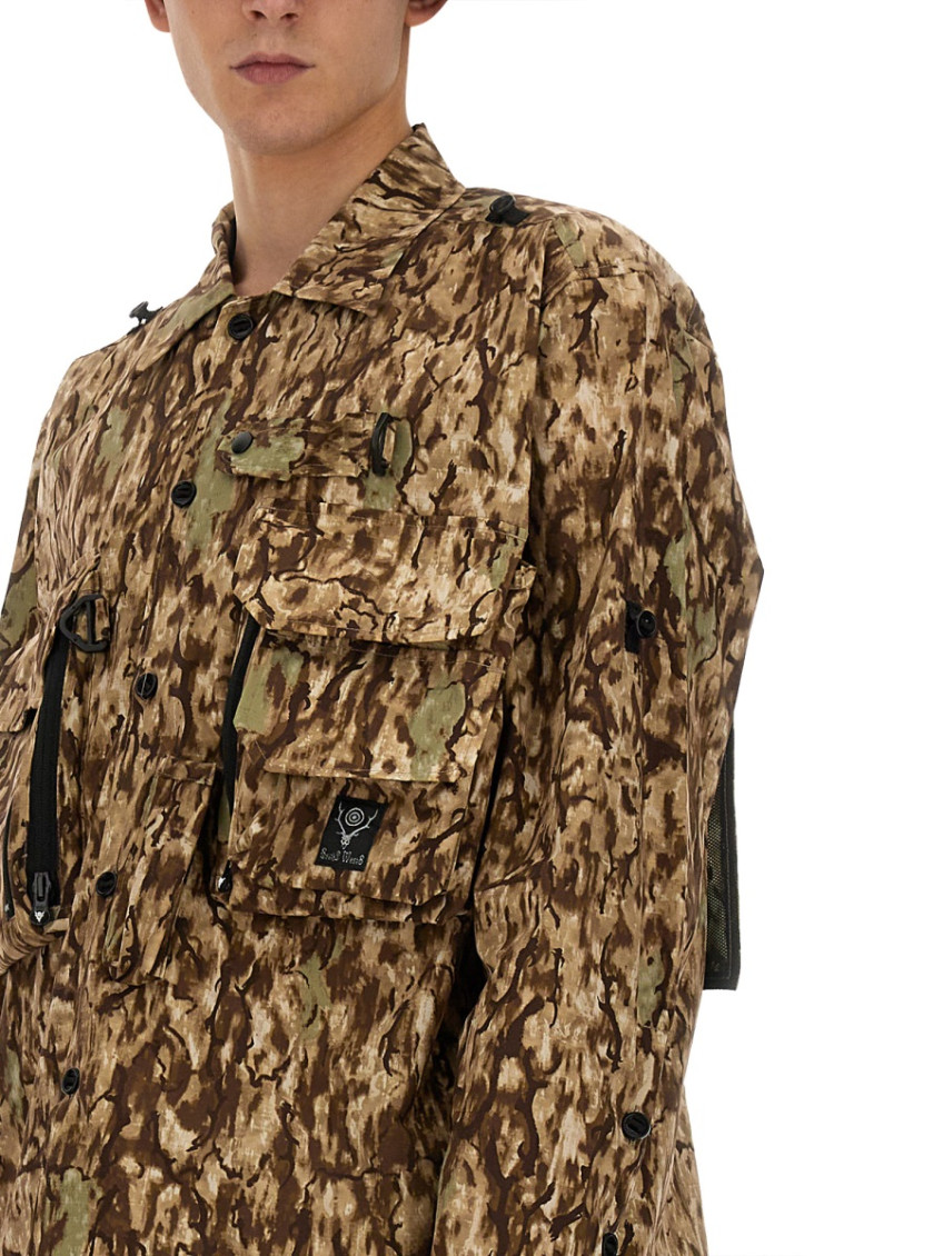 Multicolor Camo Shirt Collar Jacket
