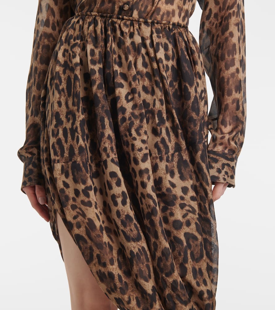 Leopard-print chiffon midi skirt