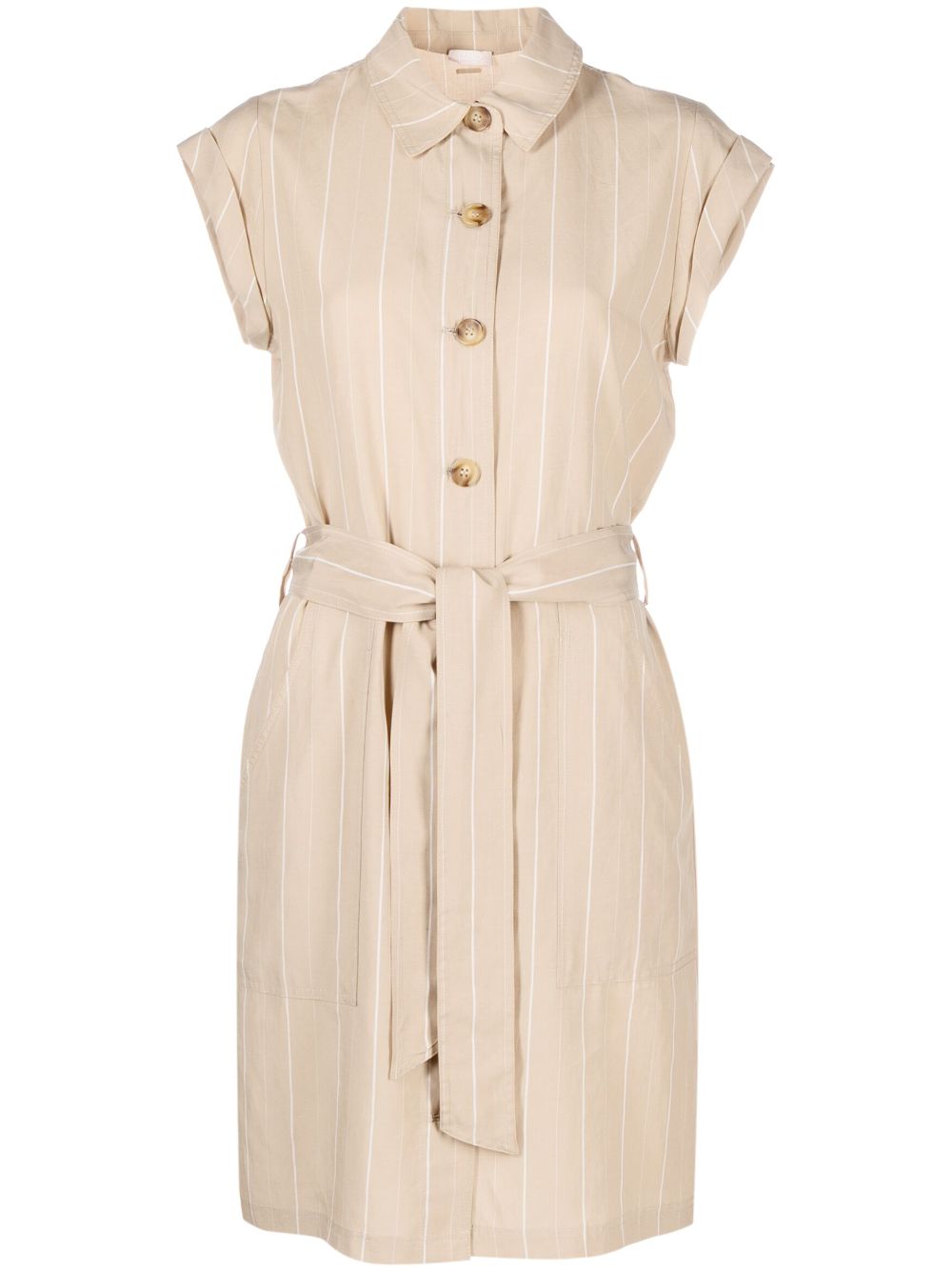 Belted-waist shirt dress - Neutrals