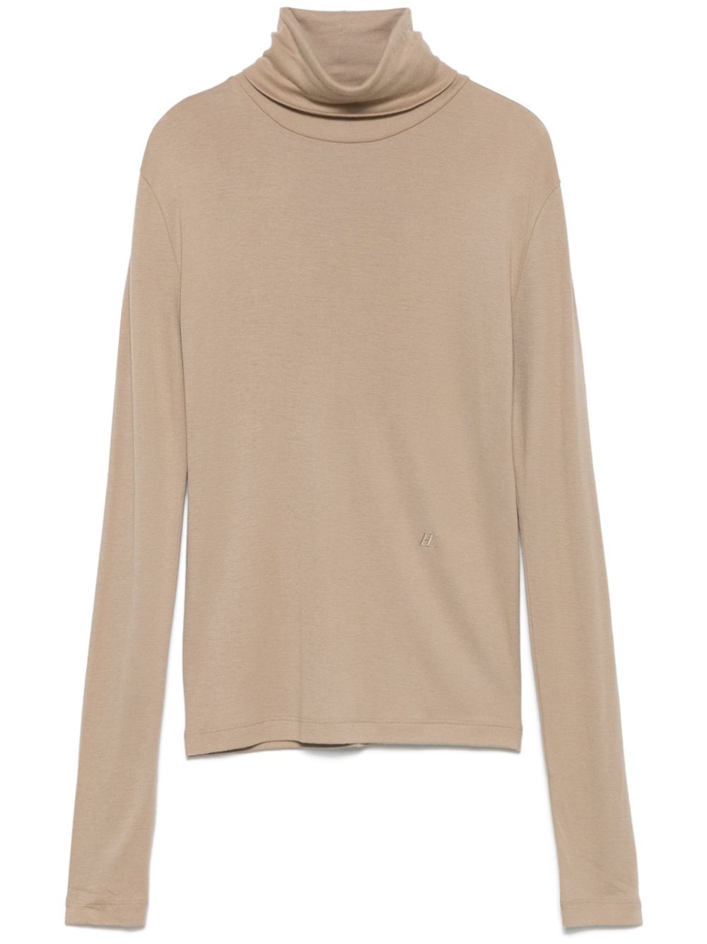 Roll-neck fine-ribbed T-shirt - Neutrals