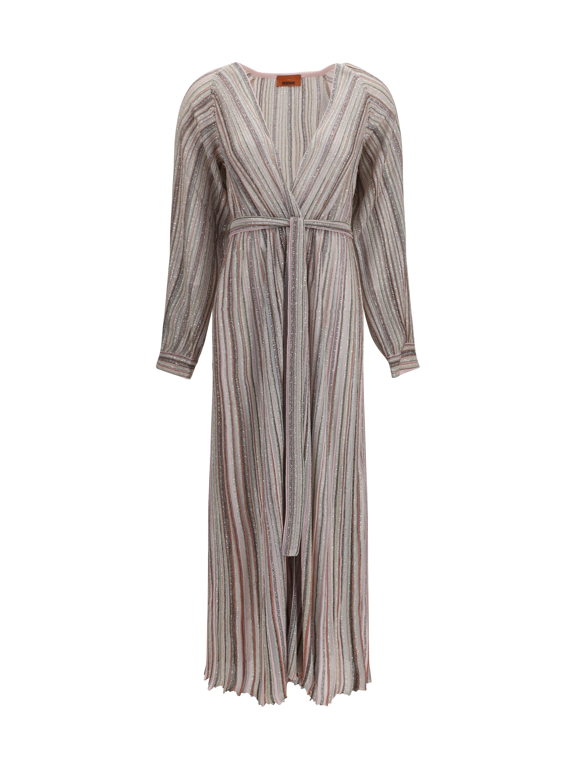 Sequin-Embellished Striped Dress — Pink