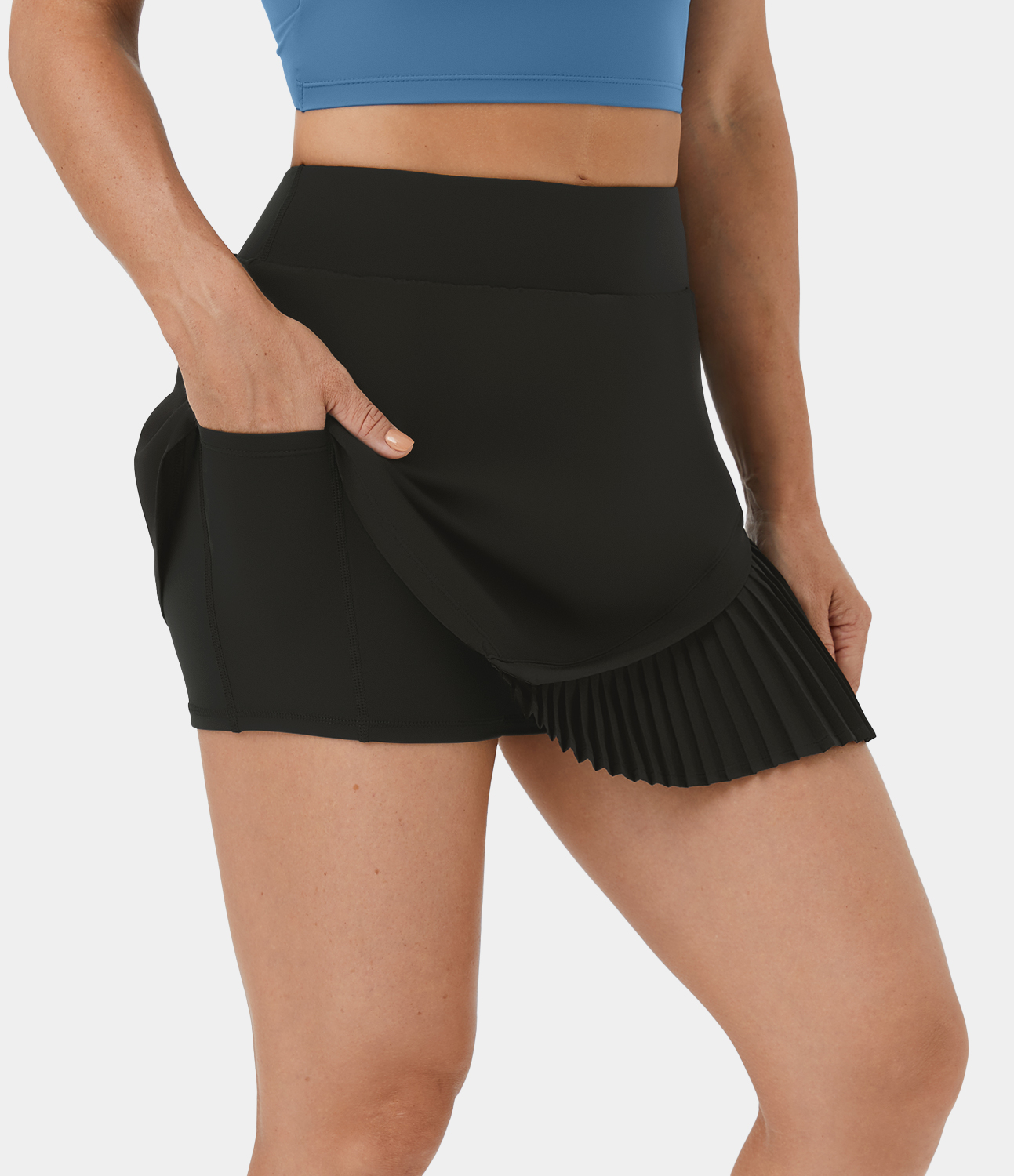 Everyday 2-in-1 Pleated Patchwork Tennis Skirt-Kinetic  - Black