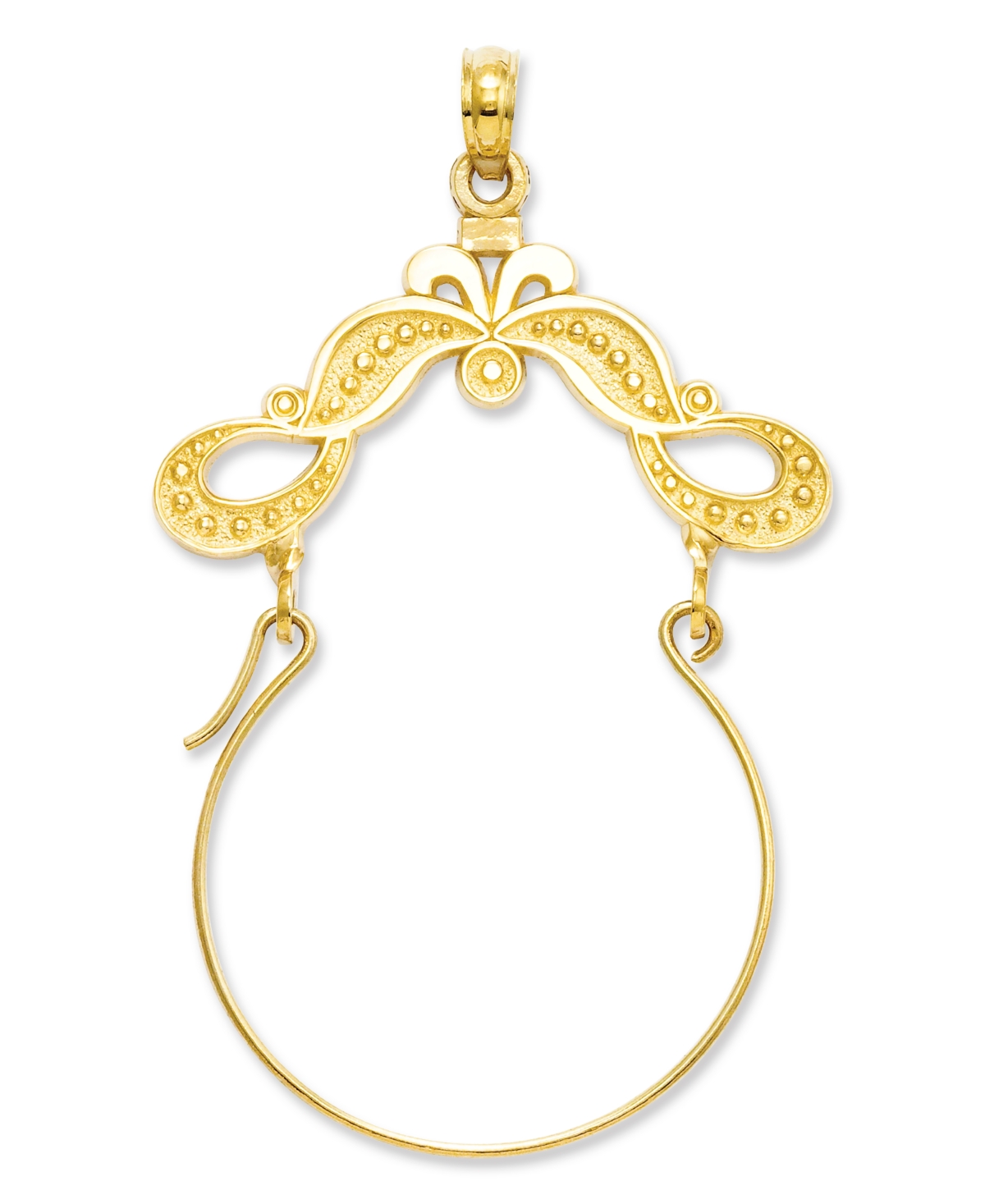 14k Gold Charm Holder, Polished Ribbon Decorated Charm Holder