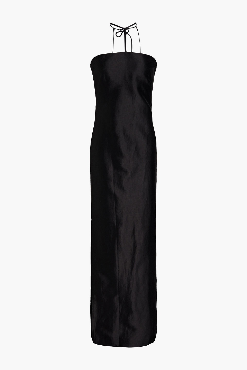 Lou ramie-blend satin-twill halterneck maxi dress - Black - UK 14