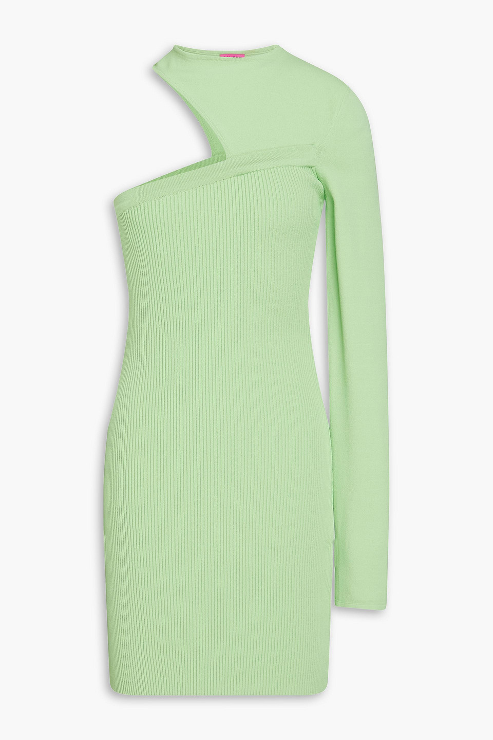 One-shoulder cutout ribbed-knit mini dress