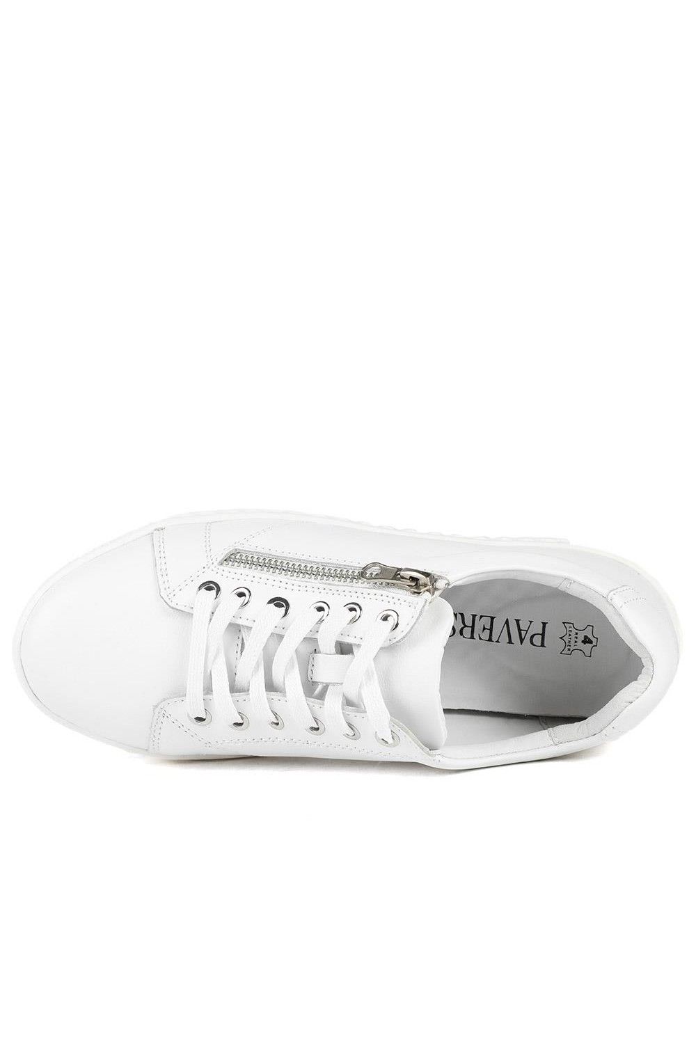 Pavers Women's Wide Fit Leather Breathable Platform Trainers in White