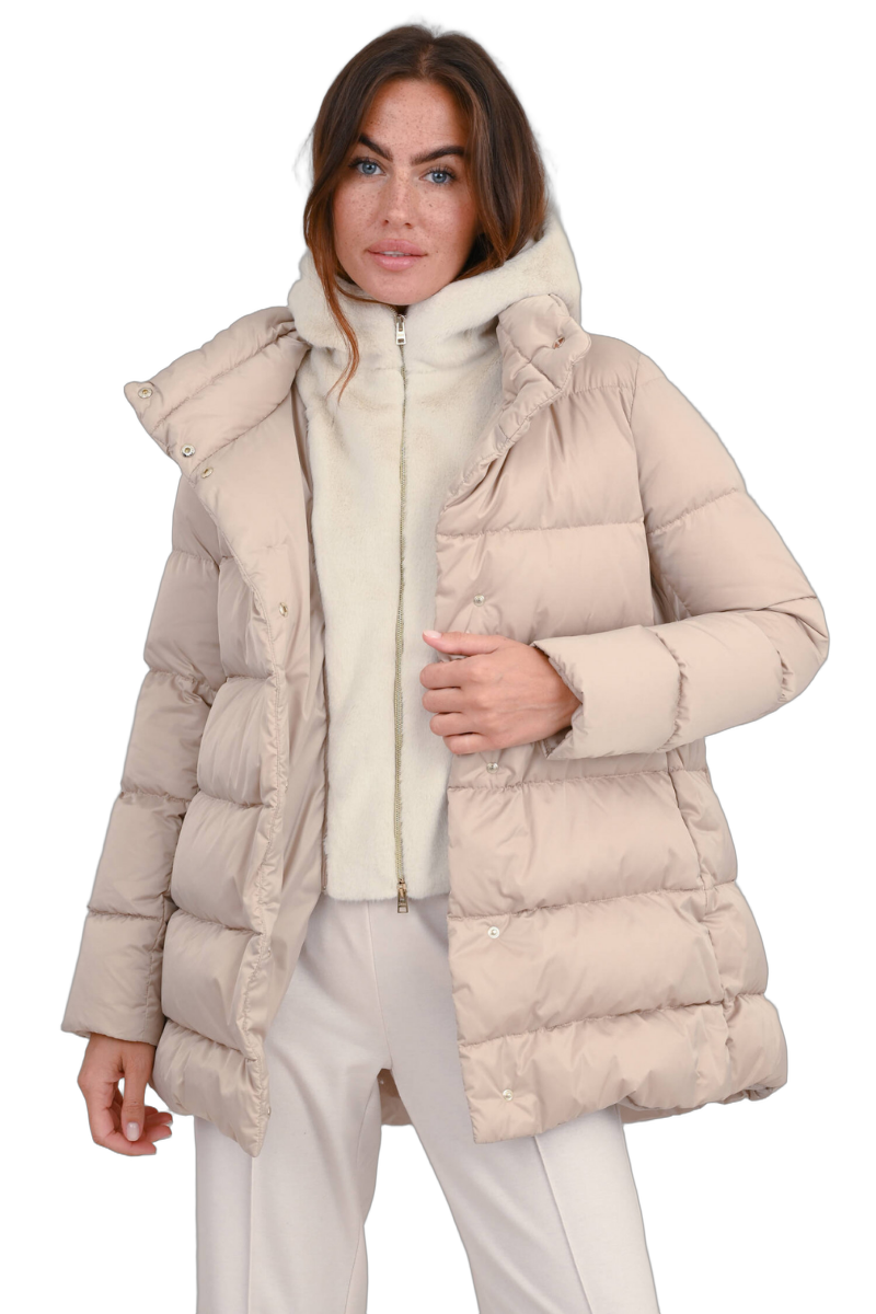 Quilted Down with Shearling Lining Down Jacket — Beige