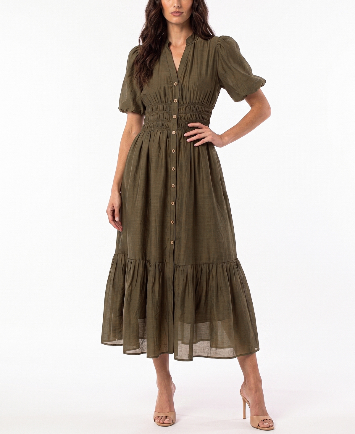 Women's Puff-Sleeve Shirtdress - Urban Olive