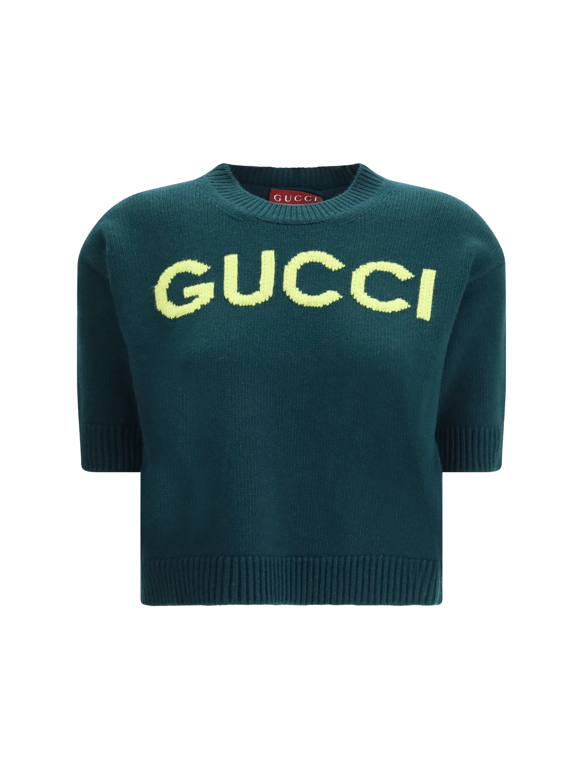 Intarsia Logo Wool Sweater — Green