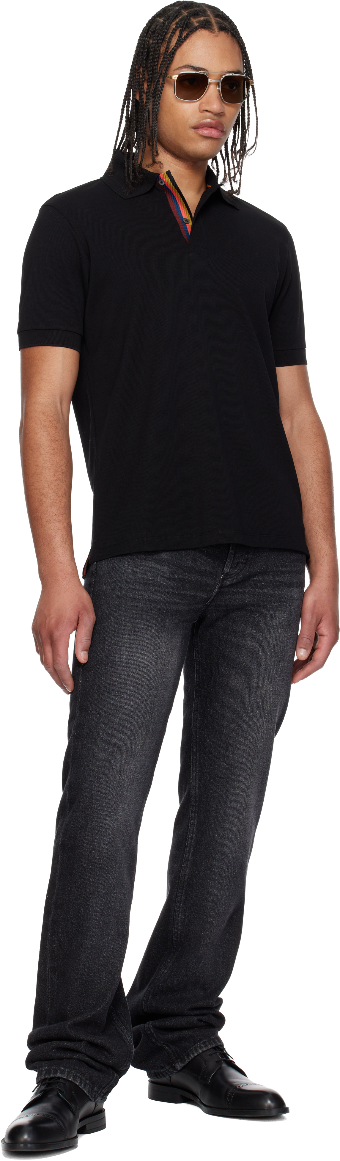 Black Cotton 'Artist Stripe' Placket Polo Shirt