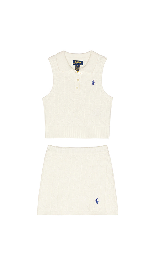 Polo Ralph Lauren Sleeveless Cotton Cable Knit Sweater With Skirt in White. - 4 also