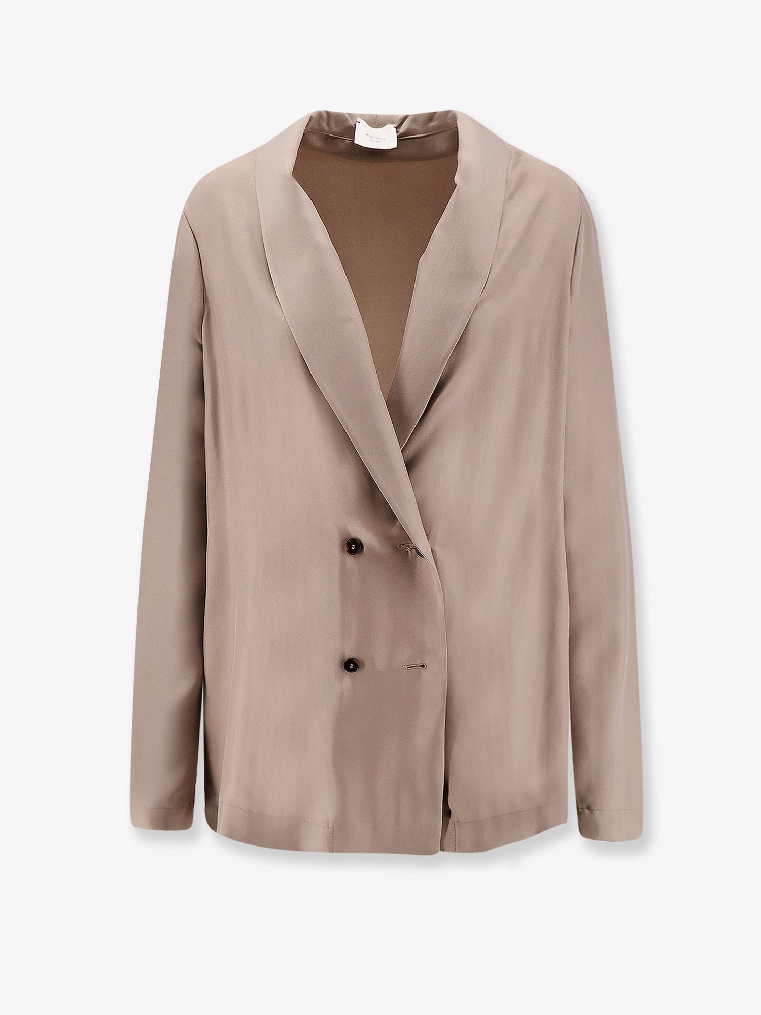 Double-Breasted Silk Blazer — Gray