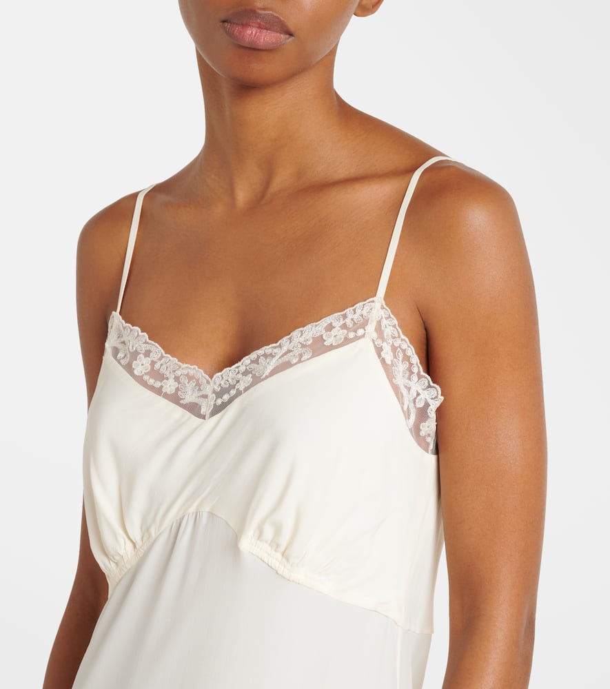 Lace-trimmed crêpe de chine slip dress