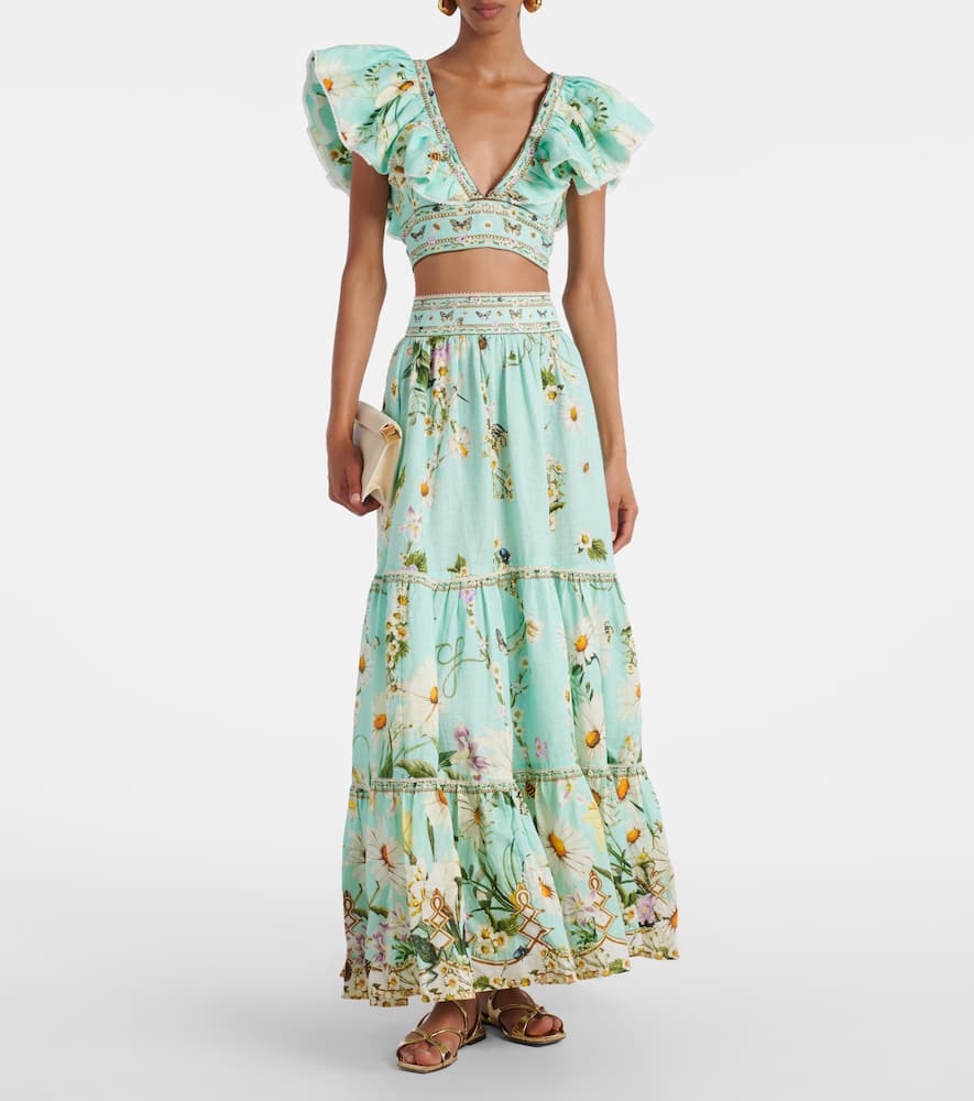 Floral Freefall linen crop top