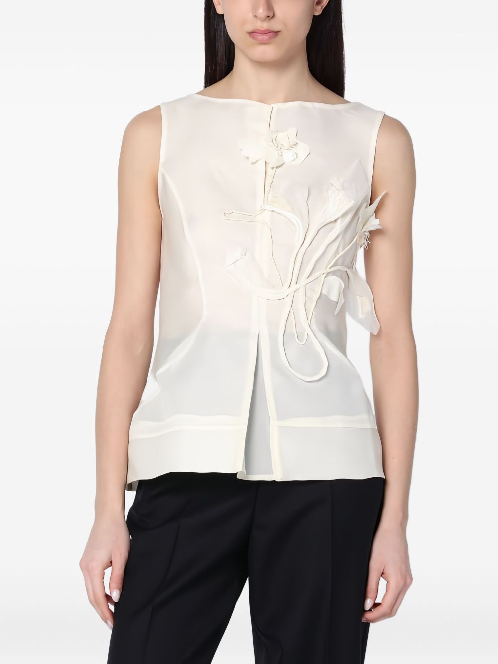 Floral-appliqué top - Black